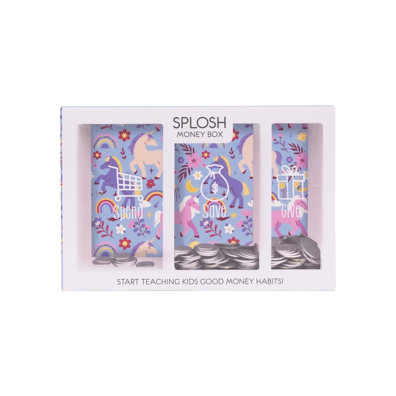 Splosh Kids Unicorn Spend Save and Give Money Box, 20.5