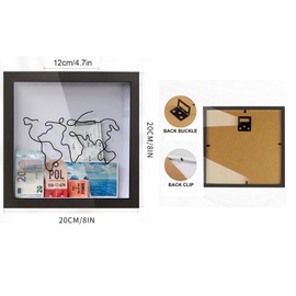 TABTAG Adventure Archive Box,Travel Shadow Box with Slots,8/12-inch World Map Souvenir Organizer,Wooden Keepsake Box Shadow Box Frame-(8Inch-Black)