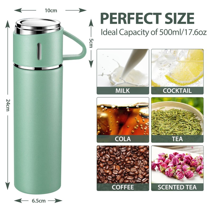 Thermos Flask, Stainless Steel Drinking Bottle, Keeps Hot and Cold