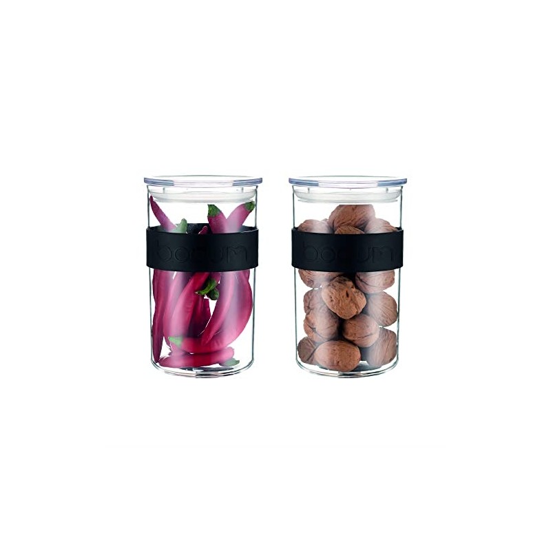 PRESSO Set of 2 Plastic Storage Jars, 1 Litre, Black