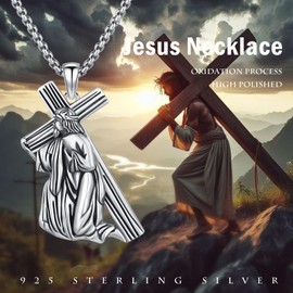 Adnix Crucifix Necklace Men 925 Sterling Silver Crucifix Cross Necklace Jesus Cross Pendant Christian Jewelry for Men Women