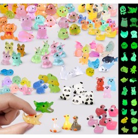 SparkleFab 130 Pcs Luminous Mini Resin Animals Bulk, Glow in The Dark Ducks, Frogs, Pandas, Rabbits, for Fairy Garden, Micro Landscape, Aquarium and Potted Plant Decorations