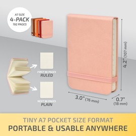 NeatVilla Tiny Notebook 3x4 Small Notepad Pocket Size, A7 Leather Hardcover Mini Notebook, Tear Off Sheet Tiny Notepad with Elastic Band, 4 Pack Mini Pocket Notebook for Nurse Reporter (Multicolored)