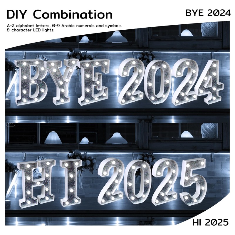LED Number Light - Lighted Silver Glitter Number Light Sign,