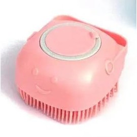 Pet Bath Massage Brush Puppy Dog Cat Grooming Soft soap Dispensing(Pink)