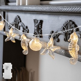 YOLIGHT Seashell Starfish Seahorse String Lights 6.5ft 10 LED Ocean Fairy Lights Battery Operated Under The Sea Decoration for Tropical Nautical Theme Party Beach Wedding Birthday Kids Room Décor