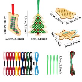 Christmas Cross Stitch Kit, Wooden Christmas Ornaments, Snowflakes, Christmas Tree, Bells, Socks, Embroidery Kit, Needle, Thread, Beginner, Kids, Handmade Christmas Ornament