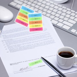 Modixun 700pcs Sign Here Tabs, Assorted Color Sign Here Stickers, 5 Bright Colors Sign Here Flags, Transparent Please Sign Here Arrow Sticky Notes, 7 Pack