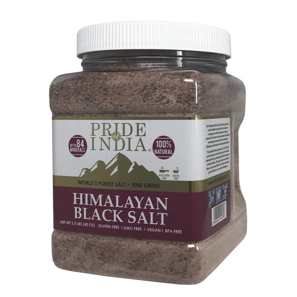 Pride Of India - Himalayan Black Rock Salt - Fine Grind, 2.2 Pound (1 Kg) - Kala Namak - Contains 84+ Minerals - Perfect for Cooking, Tofu Scrambles, Table, Kitchen, Restaurant, & Bathing Use
