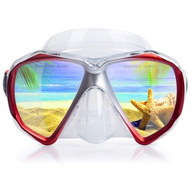 Scuba Diving Mask, HD Snorkeling Mask Anti-Fog Swim mask Tempered Glasses Professional Snorkel Goggles Leak-Proof Swim Goggles with Nose Cover for Diving, Snorkeling, Swimming (Clear Red)