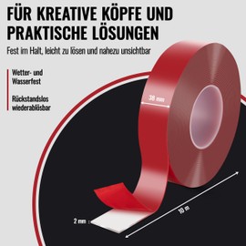 POPPSTAR 10m x 38mm x 2mm Double Sided Clear Acrylic Tape