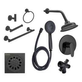CNX Meer - Kit Con Regadera, Teléfono Y Accesorios Negro Mate
