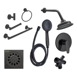 CNX Meer - Kit Con Regadera, Teléfono Y Accesorios Negro Mate