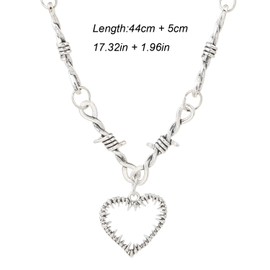 Weenkeey 2 Pcs Gothic Heart Necklaces Thron Heart Pendant Necklace Punk Rock Hip Hop Necklace for Men Women - Black Silver