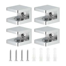 QUARKZMAN Glass Holder Glass Clamp Glass Shelf Clamp, Pack of 4 Copper Silver Adjustable Glass Clip Holder for 8-10 mm Thick Glass, Mounting Angle for Glass Shelf Support Fixed Panel U Clamp