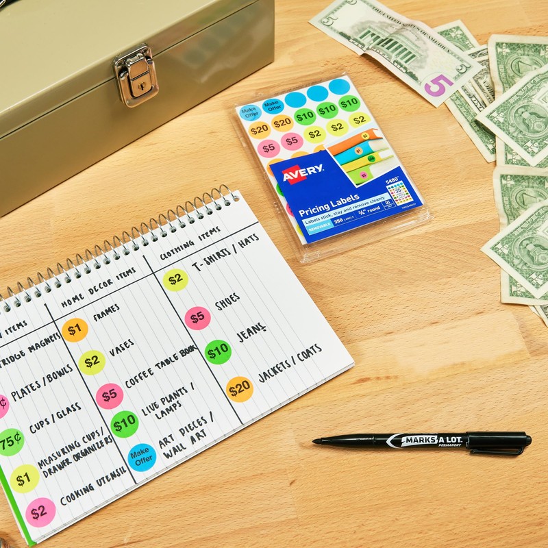 Avery Preprinted Removable Pricing Labels, 3/4 Inch Round Labels, Assorted