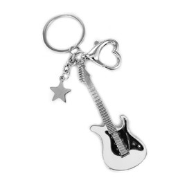 Zhang shine White Punk Music Bass Electric Guitar Keychain, Guitar Love Heart Star Key Chain Key Rings for Women Music Lovers