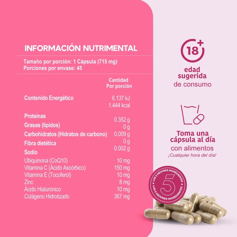 Suplemento Lifeed5 Skin Ácido Hialurónico Colágeno 45 Caps Sabor Sin