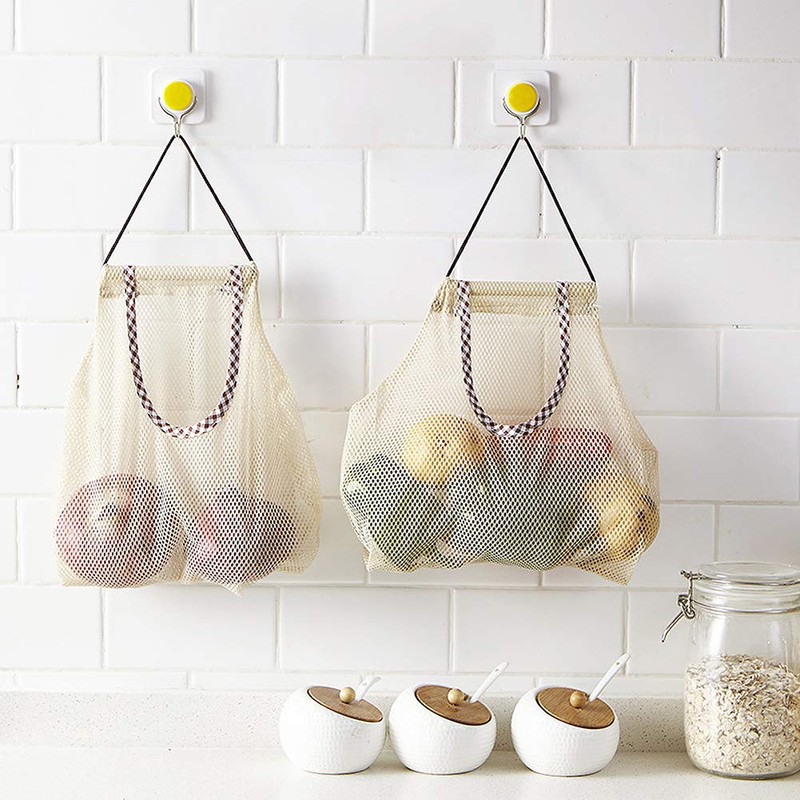 Set of 7 Pieces Long Hanging Mesh Storage Bags,Reusable Net