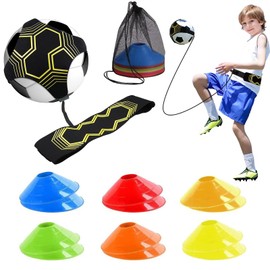 CarPlusStudio Football Training Equipment – Kick Trainer with Adjustable Belt, 12 Football Cones, Solo Practice Aid for Boys & Adults, Elastic Ball Holder for Ball Size 3/4/5