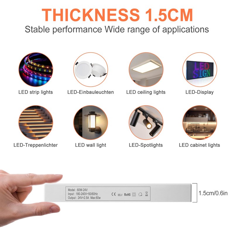 LED Transformer 24 V 60 W Flicker-Free for LED Strip