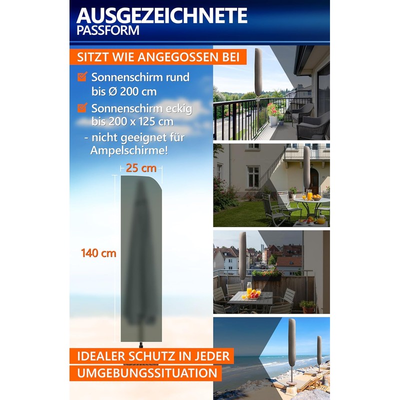 4smile Funda protectora para sombrilla, color gris topo, resistente, 2