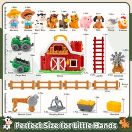 SOCBTNSO 30 PCS Toddler Red Toy Barn and Farm Animal Playset for 18 Month+
