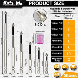 Phillips Bits #2 Impact Magnetic, PH2 1/4 6.0 Electric Plated Hex Shank Screw Bit Set, S2 Steel Cross Head Bit Set, CNC Anti-slip Screwdriver Head Set For Impact Power Tool
