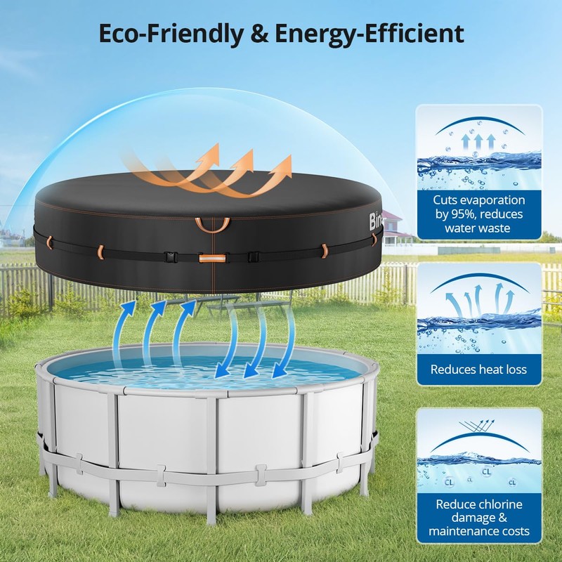 Binecer 24 Ft Round Pool Cover with Reflective Strips, Swimming