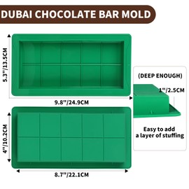 Hewomate Dubai Chocolate Bar Mold, 2 Pack Deep With 1 Scraper, 1 Inch Deep for Filling Dubai Knafeh Pistachio, Green & Yellow