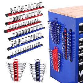 WORKPRO 8-Piece Magnetic Socket Organizer and Magnetic Wrench Organizer Set, 1/4", 3/8", 1/2" Drive Metric SAE Aluminum Alloy Socket Rail, Metric SAE Wrench Holder(Socket, Wrench not Included)