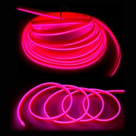 Maxlaxer El Wire Pink Interior Car LED Strip Lights, 5M Neon Wire USB 5V with Fuse Protection for Automotive Car Interior Decoration with 6mm Sewing Edge