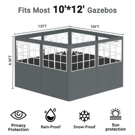Bstge 10'x12' Gazebo Curtains Outdoor Waterproof with PVC Windows, 4-Panel Sidewalls Universal Replacement Privacy Curtain, Outdoor Gazebo Curtains for Patio, Backyard