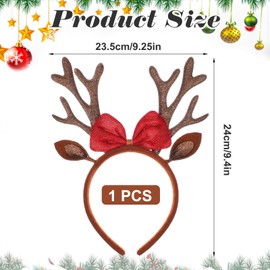 Grevosea Christmas Headband, Brown Christmas Antlers Headband Reindeer Ears Headbands for Women Holiday Hair Accessories for Women Cosplay Costume Accessory Holiday Party Supplies
