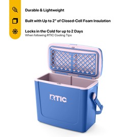 RTIC 16 Qt Road Trip Cooler, Hard Insulated Portable with Strap and Handle for Outdoor, Beach, Picnic, Camping, Sports, Travel, Pond/Pale Pink