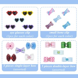 JINGHANGER 20Pcs Puppy Hair Clips, Cute Dog Bows Clips Heart Sunglasses Pet Hair Clips Dog Bowknot Hairpin Barrettes Dog Hair Bows with Alligator Clips Cat Dog Hair Grooming Accessories
