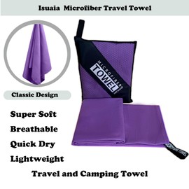 isuaia Reusable Quick Dry Beach Towels,Microfiber Travel Towel,Compressed Lightweight Bath Towel for Beach Hiking Gym Yoga Travel Sports Swimming Camping(Violet Purple, 16"*32")