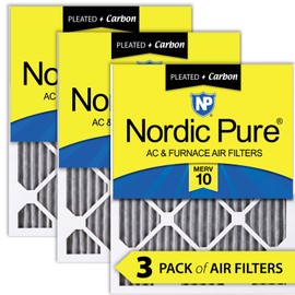 Nordic Pure 12x12x1 (11 3/4 x 11 3/4 x 3/4) Furnace Air Filters MERV 10 Pleated Plus Carbon 3 Pack