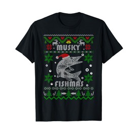 Muskie Angler Fishmas Musky Fishing Gifts Ugly Christmas T-Shirt