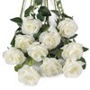 10 Rosas Artificiales de Seda Blanca, Tallo Largo para Hacer