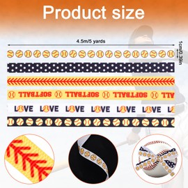 Tinoaly 6pcs 5 Yards Softball Hair Ribbons, 0.39in Width Softball Grosgrain Ribbon for Bows Polyester Baseball Bands for Crafts Gift Wrapping Sports Party Supplies Decoration