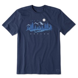 Life is Good Men's Standard Crusher Tee, Short Sleeve Cotton Graphic T-Shirts, Unplug in The Outdoor, Darkest Blue