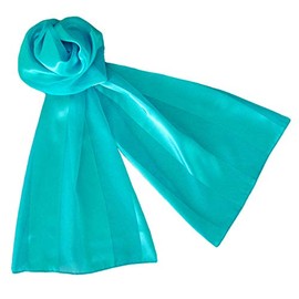 Evening Elegance Long Solid Satin Chiffon Lightweight Silky Scarf Wrap 35+ Colors - Turquoise