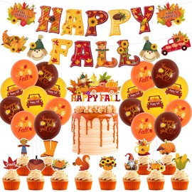 Fall Themed Party Decorations Supplies - Autumn Harvest Decor Kit, Thanksgiving Banners, Pumpkin and Leaf Garland, Festive Balloons, and Table Centerpieces for Seasonal Celebrations