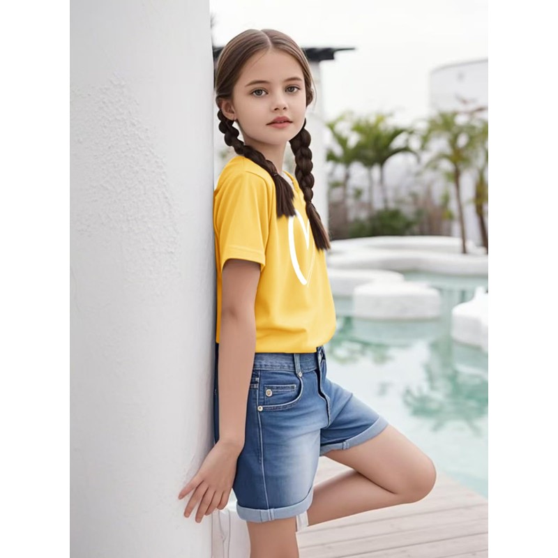 Girls Heart Graphic Print Short Sleeve T Shirts Kids Summer