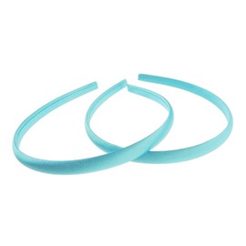 Pair of 2 Slim Thin 1cm Satin Covered Girls Party Satin Plain DIY Alice Headband Hairband Head Hair Band Kids School Uniform (Turquoise)
