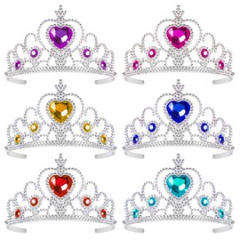 6Pcs Kids Princess Tiara Crown Set Christmas Silver Rhinestone Princess Colorful Crystal Tiara Crown Glitter Crystal Tiara Girls Dress up Party Accessories for Kids Little Girls Birthday Party Favor