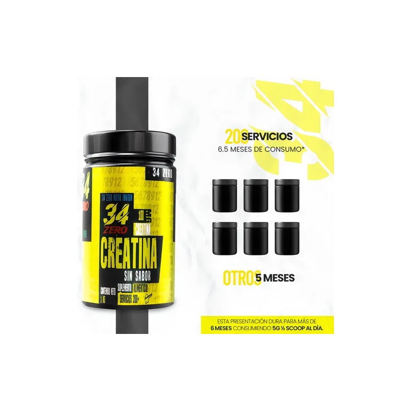 Creatina Monohidratada en Polvo 34 ZERO Sin Sabor 1kg 200