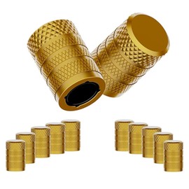 CKAuto Tire Valve Stem Caps, Yellow, 10 pcs/Pack, Anodized Aluminum Tire Cap Set, Corrosion Resistant, Universal Stem Covers for Cars Trucks Motorcycles SUVs and Bikes