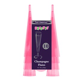 Party Essentials N51029 Hard Plastic Two Piece Champagne Flutes, 10 Count, 5-Ounce, Neon Pink